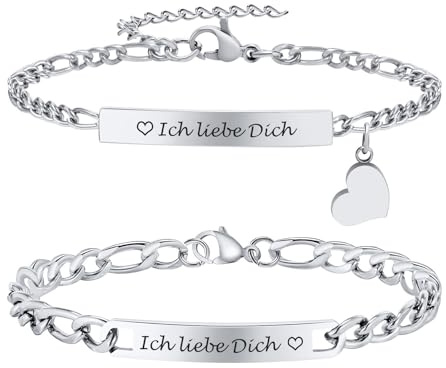Partnerarmband med gravyr pararmband personligt – par armband med namn rostfritt stål partnerarmband justerbart partnerarmband silver partner present jul födelsedag årsdag, Ingen ädelsten