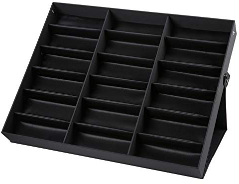 shenruifa Boîte de Présentation de Lunettes, Organisateur de Stockage D'affichage de Lunettes à 18 Grilles, Vitrine D'organisateur de Bijoux Pliable à Couverture Noire