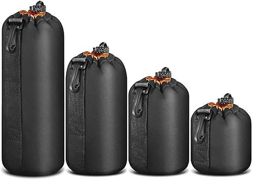 Windfromort 4 Pcs Objektivbeutel - Neopren objektivtasche - Kamera Tasche Objektivtasche - Weiche Lens Bags für DSLR Kamera, Multi Pack Objektivbeutel für Canon, Nikon(Schwarz)