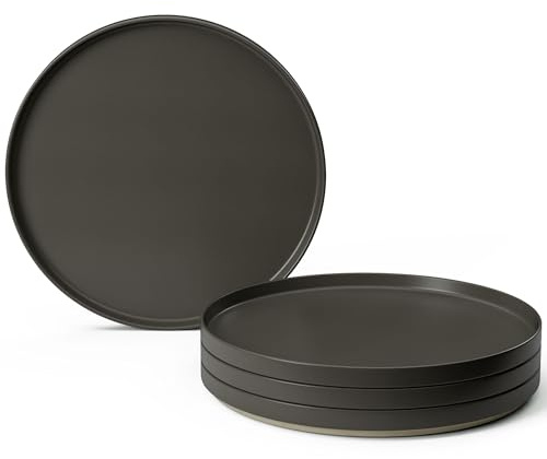 MIAMIO – Teller Set 4er / Keramik Geschirr Set für 4 Personen, Steingut Tafelservice, Spülmaschinen- und Mikrowellenfest – Sierra Kollektion (Dunkel, Kleine Teller (4x))