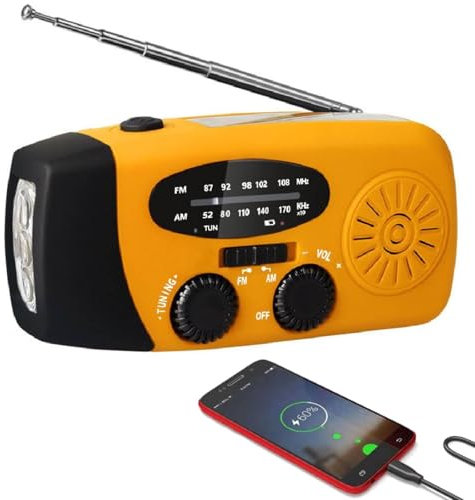 Radio solaire portable avec radio météo AM/FM/NOAA, radio portable avec manivelle d'urgence, alarme SOS et alternateur à manivelle, 2000 mAh, chargeur USB, lampe de poche LED pour urgence