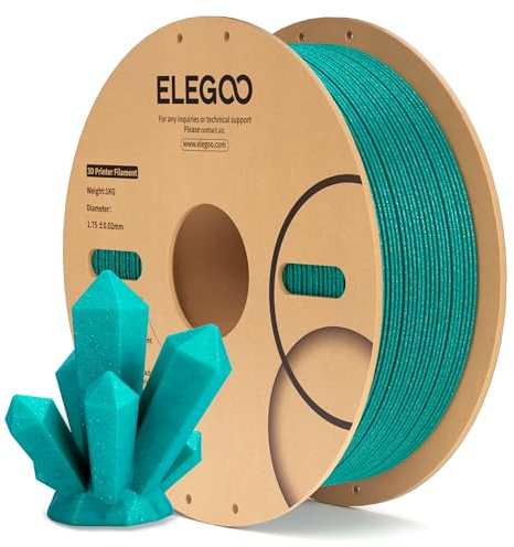 ELEGOO Filamento PLA 1,75 mm Glitter Turchese 1KG, Effetto Scintillante per Stampanti 3D, Precisione Dimensionale +/- 0,02 mm, Bobina da 1 kg (2,2 lb) per la Maggior Parte delle Stampanti FDM