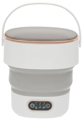 VonVVer Minilavadora portátil plegable de 13 l, lavadora móvil con 3 programas y función de ozono, lavadora de viaje con escurridor para ropa interior y ropa de bebé (blanco gris)