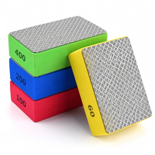 4Pcs Diamond Polishing Pads, Diamond Sanding Blocks 60#-400# Grit, Tile Polishing Pads & Tile File, Hand Polishing Pads for Porcelain, Concrete, Glass, Stone, Ceramic Grinding Pad