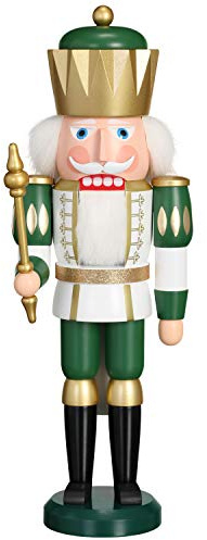 Nötknäpparen King vitgrön, 40 cm hög, original Erzgebirge av Seiffener Volkskunst