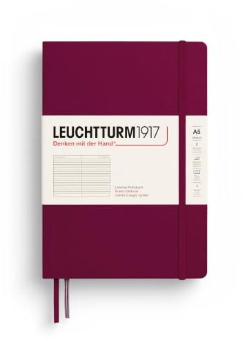 LEUCHTTURM1917 Notebook Medium (A5), inbunden, 251 numrerade sidor port röd, linjerad