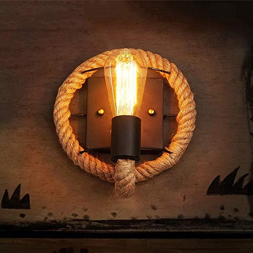 Hanf Seil Wand Lampe Rustikale Vintage Retro Wandlampe E27 Wandleuchte Industrie Balkon Kreatives Wandleuchter Gang Bar Cafe Esszimmer Küche Wandbeleuchtung Büro Wohnzimmer Hängeleuchte Kronleuchter…