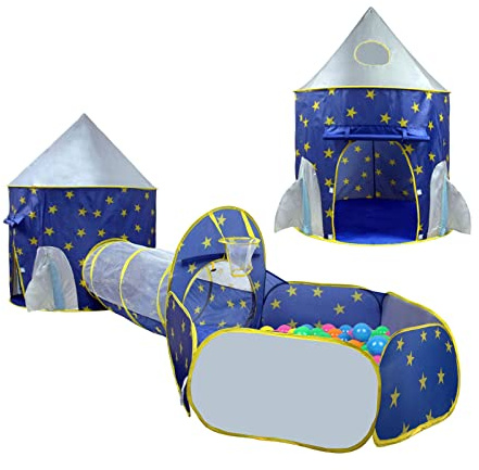 Indoor/Outdoor Children's Playhouse, 3 in 1 Foldable Tent with Crawl Tunnel Play House Ball Pit with Zipper Storage Bag(Space world)