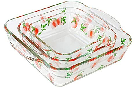 caihuashopping Kitchen Baking Dish Glass Casserole Dish Set, 3 Piece Square Bakeware - Grip Handles for Easy Carry from Hot Oven To Table, Brownie Pans for Cake Dinner, Kitchen Cooking Bakeware