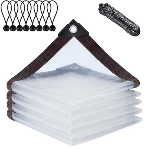 BCBIG Telone impermeabile trasparente con occhielli, per mobili da giardino, utilizzabile per esterni, impermeabile, isolamento delle piante, per mobili, antipolvere, con cordino, 2 x 2 m