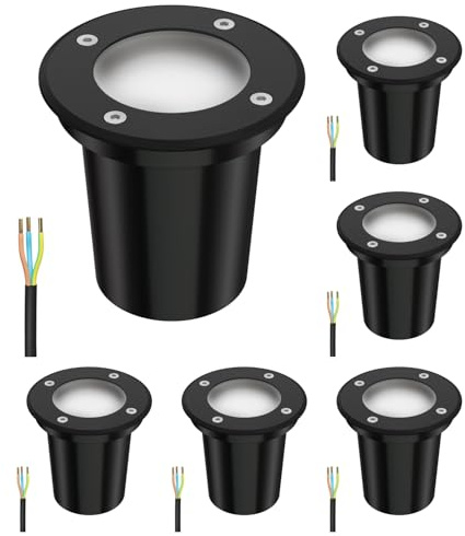 ledscom.de 6 st. markinbyggnadslampa BOLI för utomhusbruk, IP67, svart, frostad, rund, 108mm Ø inkl. LED-lampa 450lm vit