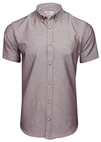 Xact Chemise en Chambray à col boutonné pour Hommes à Manches Courtes - Coupe Slim (Burgundy) XXL