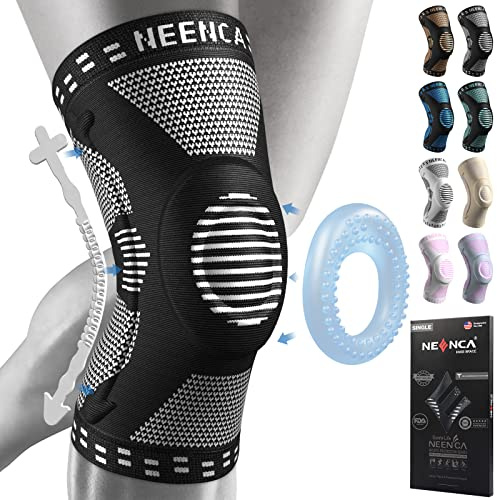 NEENCA Tutore Ginocchio,Tutore Fascia per Compressione Ginocchio Cuscinetti per Rotula e Supporto Laterale,Supporto per Ginocchia ad uso Medico per Corsa,Lesioni al Menisco,Artrite,Infortunio Sportivo