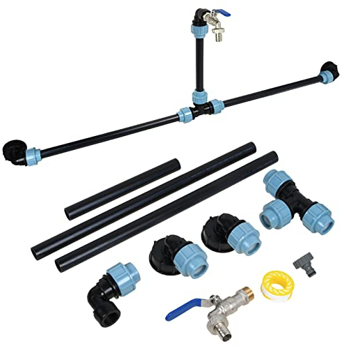 Raccord cuve 1000 litres, Kit de Raccordement IBC pour 2 Réservoirs Cuve 1000 litres IBC Côte à Côte/Réservoirs de Pluie avec Col de Cygne de 3/4