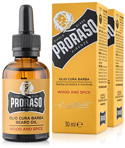 Proraso Beard Oil, Wood & Spice, 2 × 30 ml, Bartöl mit Zedernholz & Zitrus-Duft, Bart Weichmacher pflegt Haut & Haar und schützt das Barthaar, Made in Italy