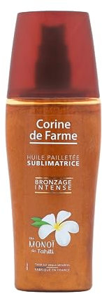 Corine de Farme - Huile Pailletée pour Corps, Visage et Cheveux - Soin Solaire Beauté - Sublime la Peau - Parfumée au Monoï de Tahiti - Sans Parabène - 150 ml - Fabriqué en France