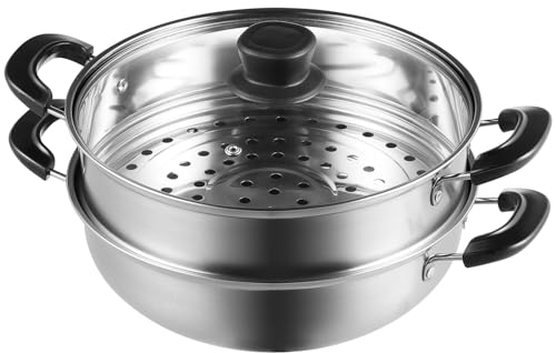 VEVOR Olla Vaporera de Acero Inoxidable 28 cm con Olla de 2,8 L y Cesta de Vapor Vaporera para Alimentos con Tapa de Vidrio 1 Nivel con 1 Par de Guantes Aislantes para Cocinar al Vapor en Cocina