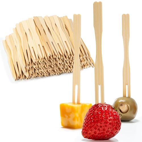 200 Bamboo Appetizer Forks, 3.5 Disposable Bamboo Fork for Charcuterie, Mini Forks for Appetizers, Cocktail Forks for Weddings, Small Appetizer Picks
