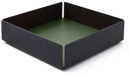 Eglooh - Moire - Taschenleerer mit Struktur aus schwarzem Stahl - Innerer Boden aus Leder Grün - Schreibtisch Organizer mit modernem Design - cm 14,5 x 14,5 x H.4 - Made in Italy