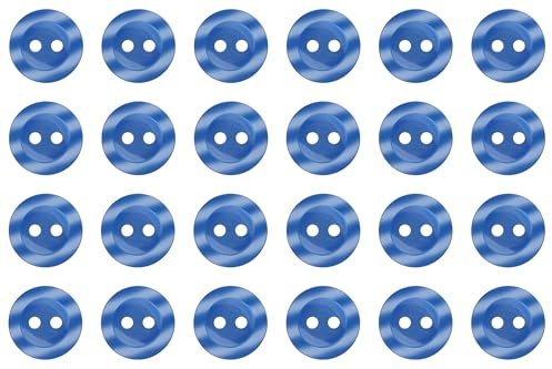 Pack of 24 Royal Blue 11mm Round Sew On Plastic Buttons for Shirts Blouses Pearlescent Flat 2 Holes 18L