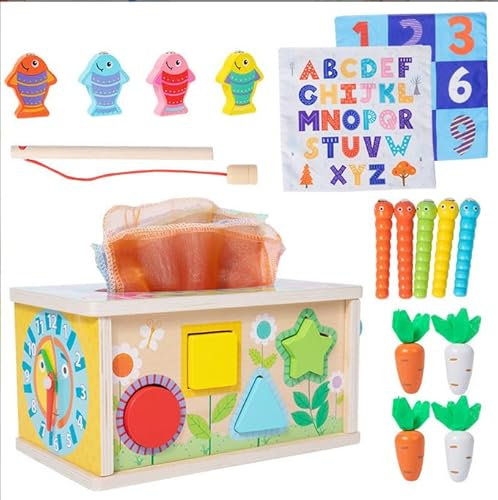 Focenat Montessori Spielzeug aus Holz, 9-in-1 Motorikspielzeug Lernspielzeug, Steckspiel Sortierspiel, Holzspielzeug Geschenk für Mädchen Jungen ab 3 Jahre