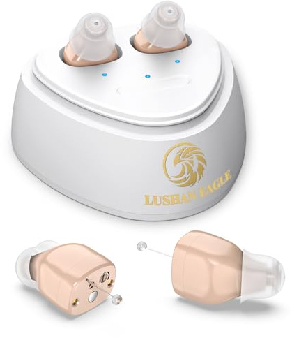 LUSHAN EAGLE Auriculares Amplificados Auriculares Que Pueden Hacer Que el Sonido Sea más Fuerte, Mini Recargable Oculto en el oído con Chip Digital (Beige)
