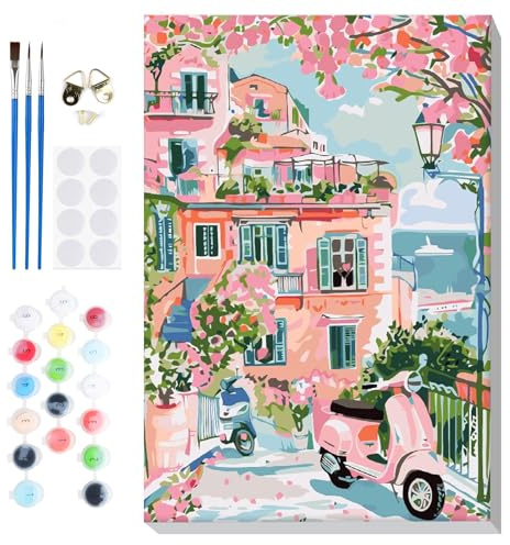 Lxmsja Paisaje Pintar por Numeros Adultos con Marco, DIY Vista de la Calle Cuadros para Pintar Colorear por Números Lienzos, Pintura Acrilica Manualidades Adulto Decoracion Hogar Pared 20x30cm