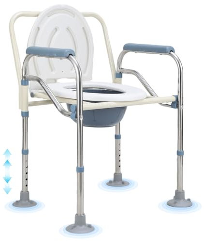 Jaxguom Chaise Percée—Capacité 150 kg, Réglable en 5 hauteurs, Pliable, Pieds en Caoutchouc Antidérapants Renforcés, Seau Amovible avec Couvercle—Idéale pour Seniors, Femmes Enceintes, Handicapés