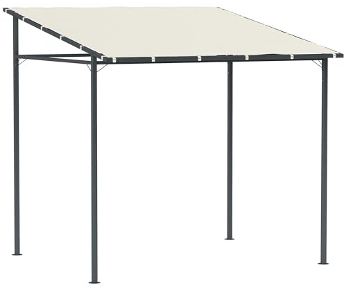 Outsunny Pérgola de Pared 2,4x2,4 m Cenador de Jardín Protección UV 30+ con Techo Inclinado Impermeable y Marco de Metal para Terraza Patio Balcón Crema