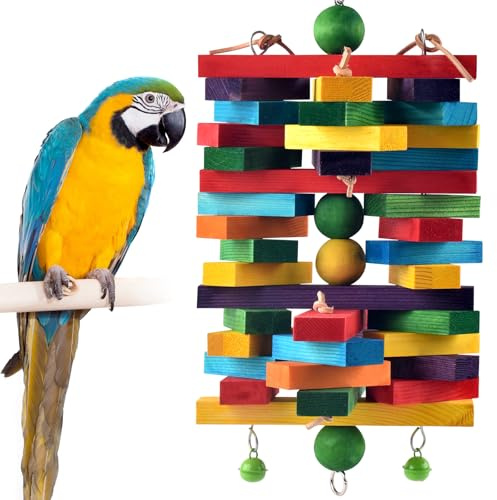 ERKOON Extra Large Bird Parrot Toys for Macaws, African Grey, Amazon Parrots Multicolored Natural Wooden Blocks Parrot Chewing Toy Bird Cage Bite Toy