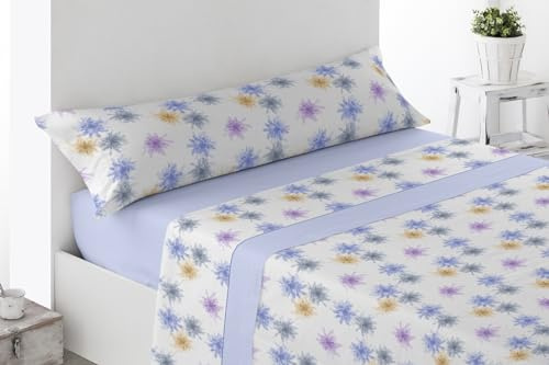 ENERGY COLORS TEXTIL-HOGAR Oferta! Juego Sábanas Estampadas Verano, Juego 3 Piezas -1 Sabana, 1 Bajera Ajustable y 1 Funda de Almohada Microfibra cepillada (Marginata, Cama 135)