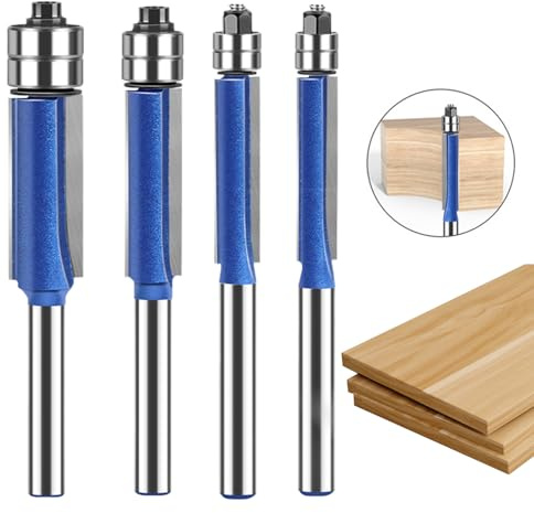 Fresas De Router Para Recorte A Ras - Juego De 4 Piezas Para Recorte Preciso De Herramienta | Fresas de para Fresadora | Para Laminado, Carpintería, Contrachapado, Acabado de Superficie y Puer