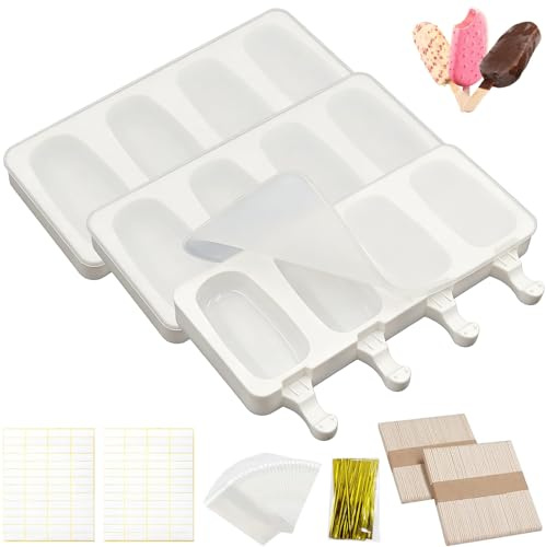 3 Pezzi Stampi per gelato con coperchio, Stampi per Gelato, con 100 bastoncino di gelato, 100 sacchetto di imballaggio, 100 cinghie e 100 adesivi, per Gelato al Congelato Fai da Te