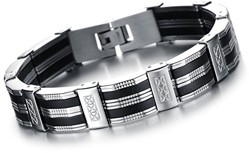 OIDEA Armband Herren Edelstahl, Exquisit Schwarz Silber Streifen Armreif Armschmuck Armkette Handgelenk Biker Metall Metallarmband Geschenk für Männer Junge Freund Weihnachten Neujahr