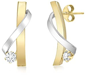 CARISSIMA Damen-Ohrstecker Cubic 2 Band 375 Bicolor Zirkonia transparent Rundschliff - 2.59.0299