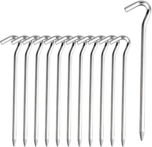 FANBX F Zeltheringe, 12 Stück Aluminium-Zeltnägel mit Haken, 18 cm Sechseck-Nagelspieße, Gartenspieße, Heringe zum Aufstellen von Zelten, Vordächern, Silber