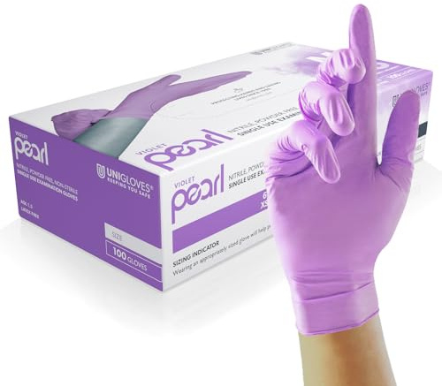 Unigloves Violet Pearl Nitrile Examination Gloves | Multipurpose, Powder Free and Latex Free Disposable Gloves Box of 100 Gloves, Violet, Extra Small (GP0071)