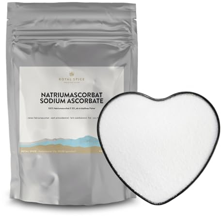 Royal Spice Natriumascorbat E301 pulver – 100 % ren, vegan, laktos och glutenfri – natriumaskorbat/natriumaskorbat antioxidant