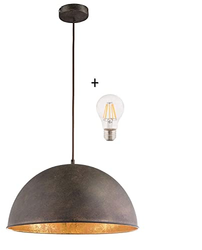 GLOBO Hängelampe Vintage Esszimmer mit LED Lampe - 41 cm Hängeleuchte Industrial - Rost Optik - Industrie Pendellampe - Küchenlampe - Pendelleuchte - Höhenverstellbar max 120 cm - Fassung E27-7 Watt