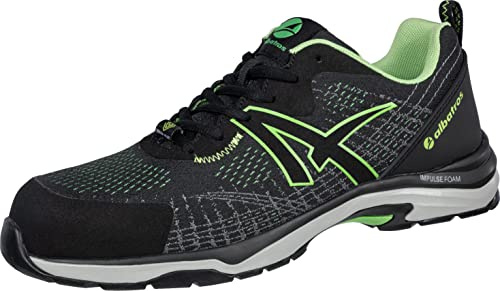 Albatros Splendid Green GH Low återvunnen arbetssko säkerhetssko S1P ESD HRO SRC fiberglaslock halkfri metallfri vegansk unisex, Svart grön, 47 EU