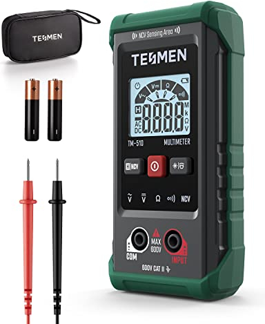 TESMEN TM-510 Digital Multimeter, 4000 Counts, Smart measurement, Auto-Ranging Voltage Tester; Voltmeter with Non-Contact Voltage Function, Measures AC/DC Voltage, Resistance, Continuity – Green