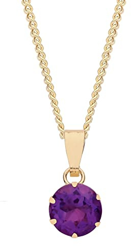 Old English Jewellers Collar con colgante solitario de amatista natural de 9 quilates de oro amarillo de 1,00 quilates + cadena de 45,7 cm, oro macizo de 9 quilates, Oro, Amatista