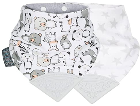 Cheeky Chompers Baby Bibs with Teether | 2 months+ Teething Bibs, Toddler Reversible Dribble Bib & Multi-Award Winning Neckerchew (Panda Stars, Pack), Panda Pals Silver, 20 count