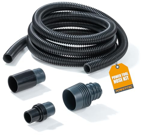 POWERTEC 70356 10 ft. Vacuum Hose Dust Collection Kit for Woodworking Power Tools, Wet/Dry Work Shop Vacuums, Miter Saw and Table Saw