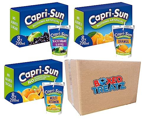 Capri Sun Fruit Juice Drink Bundle 24x200ml No Added Sugar Orange Blackcurrant & Apple Multi Vitamin Juice Fuit Juice Drink With Sweetener And Vitamins Boxed Treatz