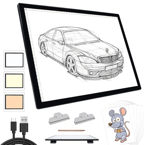 Leuchttisch A3 Light Pad - Diamond Painting ZubehöR Leuchtplatte, Tragbares Wiederaufladbare Batteriebetriebene Leuchtplatten, 3 Farben 6 Helligkeitsstufen LED Lichtpad für Abpausen Rückverfolgung