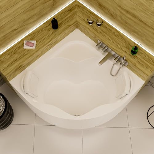 ECOLAM® Eckbadewanne Badewanne Selma 150x150 cm Schürze + 2 x Kopfkissen Sole | Qualitätswanne Eckwanne Acrylwanne Acryl Verkleidung | Ablaufgarnitur Ab- und Überlauf Automatik Füße Set