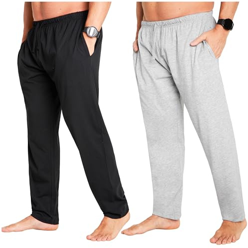CityComfort Pantalon Pyjama Homme, Pantalons de Détente en Jersey avec Poches, Lot de 2 (M, Gris/Noir, Taille à cordon)