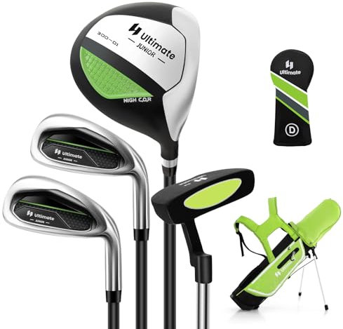 Set di Mazze da Golf per Bambini 8-10 Anni, Set Completo da Golf Junior con Driver #1, Ferri #7#S e Putter, Grande Borsa da Golf Autoportante(Verde)