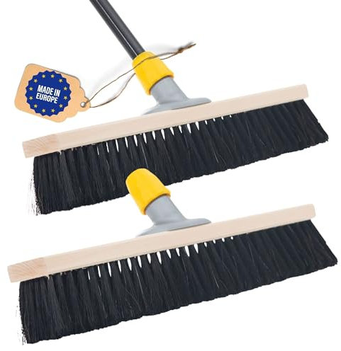 Novaliv Grosser Besen 2X Saalbesen 60 cm mit Stiel Borsten Haarmischung Besen fein Ideal als Werkstattbesen mit Stiel Hallenbesen Industriebesen Hausbesen Kehrbesen Zimmerbesen Haarbesen Besen Groß